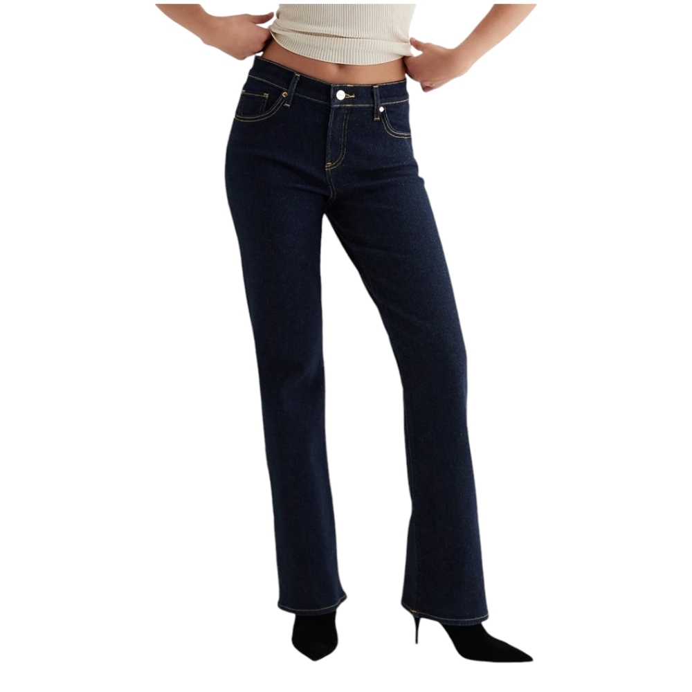 Express Mid Rise Bootcut Jeans Womens Size 2 Long Raw Rinse Dark Wash Denim